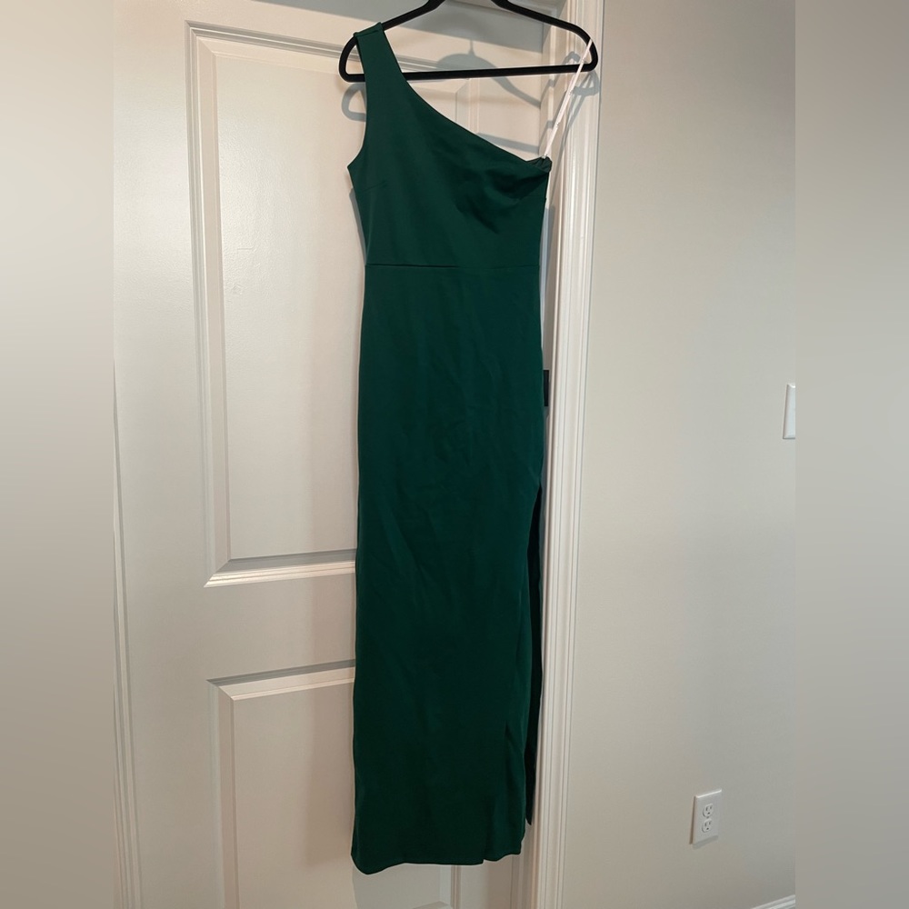 NWT Good Times Only Hunter Green One-Shoulder Maxi Dress